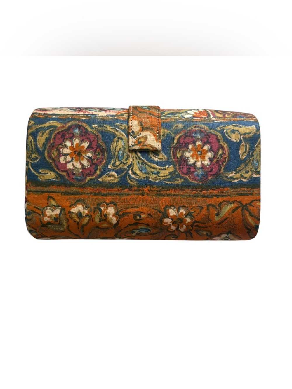 Vintage Floral Tapestry Clutch in Blue and Orange
